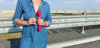 completely naked on the highway masturbating with a vibrator