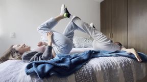 The Neighbor and I Play Female Foot Wrestling, Tickling, and Squashing
