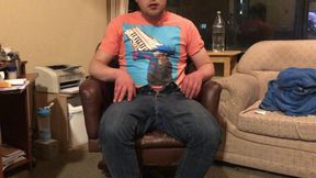 Masturbating on a leather office chair