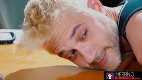 Big-cocked officer rims and fist fucks a bound blond thief