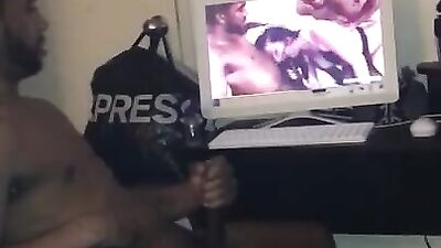 Horny guy is masturbating while watching some steamy gay porn