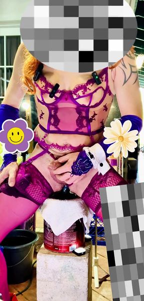 TS Latina Sexy Lingerie Walking Outside with Inside Anal Dildo