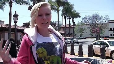 Petite blonde short hair Teen with big clit and small Tits Pick Up and talk to Fuck by older Guy