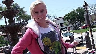 Petite blonde short hair Teen with big clit and small Tits Pick Up and talk to Fuck by older Guy
