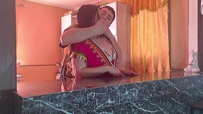 Stepson fucks his Indian stepmom hard in the kitchen standing up - Big tits bouncing non-stop