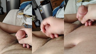 Nikki Montero hairy cock wanking it in bed and cumming semen