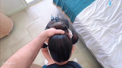 Maid begs for mouth filling deep in her throat at high end hotel