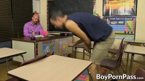 Teacher hitting twinks tight ass from the back as he moans