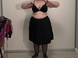 Mature teacher chooses a bra for work. Big gorgeous boobs jump and pop out of bras. Saggy tits.