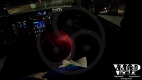 mtf asian american redhead shemale cum slut impregnablelexa playing in public at the rest area in the car