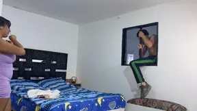 I take advantage of the fact that my neighbor's cuckold comes out to watch his beautiful wife while she gets dressed and fuck her very well