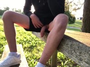 horny guy jerks off twice in a row on a busy road