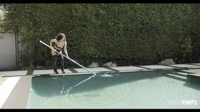 Deepthroat and Anal Fuck with ebony Pool Cleaner Liv