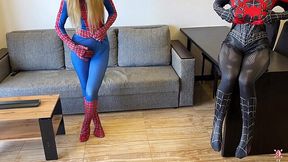 Two Sexy Fit Spidergirls Masturbate In the Living-room & Squirt Like Crazy