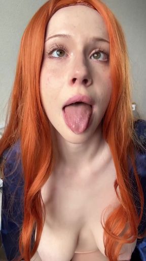 Ghost nipple fun with white girl & red-haired areola saggy tit tease