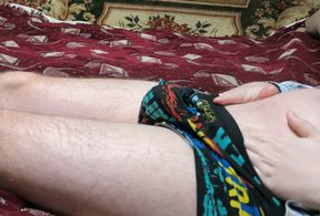 Slow caresses of a big-headed cock without removing underwear