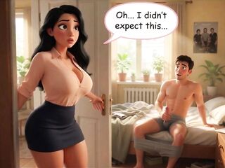 Curvy Older Woman Catches Dude Masturbating And Joins Him After Years Out of Sex (AI generated)