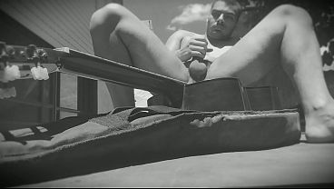 Big Men - Muscular Men - Outdoor - Sexy N1 - Rubbing a Chinese-made Yamaha C80 guitar on his 18cm penis