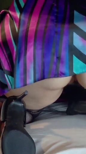 Satin Dress and Fishnet Stockings Masturbation with Nitrile Gloves Mov - Ezra Faith - Buzzcut Slut