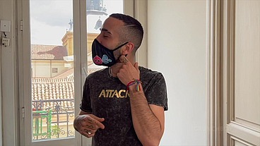 SPanish boy fucking bareback in backroom in fetish outfits