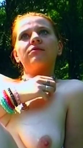 Redhead Babe Sucks Throbbing Cock Outdoors and Fingers Dripping Pussy
