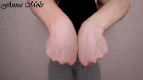 hand fetish and long nails demonstration of red manicure and veins on the hands