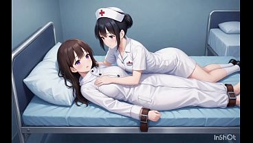 Two sexy nurses share a steamy moment in the break room
