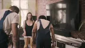 Tattooed TV Studio Yoga Teacher Ana B  receives DP'd by Two Handsome Bossy Teens