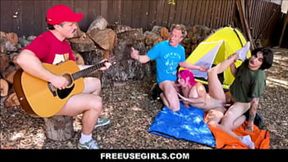 Wild camping sex romp with teen girlfriend and buddies