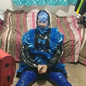 PVC Latex Sissy maid does short breathplay and vibrater