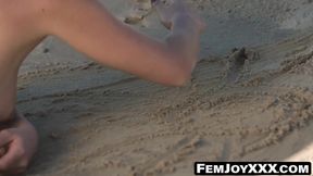 Natalie E's white sand self tease and goddess like fun