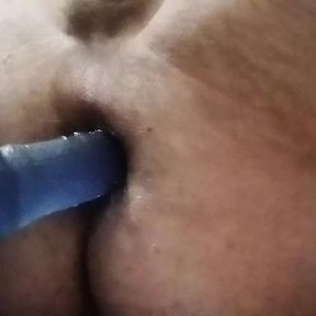 Daddy takes a dildo to his fat ass