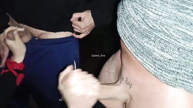 Busty Chubby Wife Gags on 2 Big Italian Dicks Cuck Hubby Cum Flood