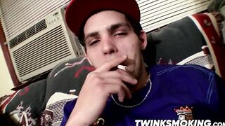 Sexy twinks Drac and Nolan jerking off while smoking cigars