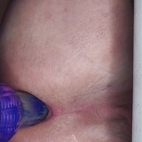 husband riding sex toy and showing his gaping asshole