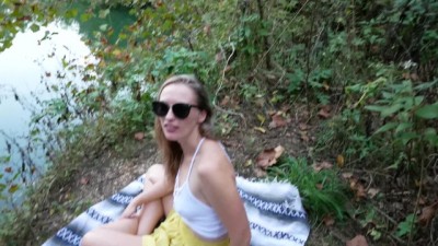 Fucking my happy girlfriend in the woods in her short skirt