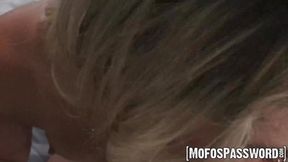 Fit blonde Kelsey Kane bends over for a deepthroat blowjob and hard doggystyle