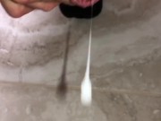Naughty Guy at the Shower House has Anal Sex with 3 wall suction Dildos until he Cums w/ a BBC Dildo