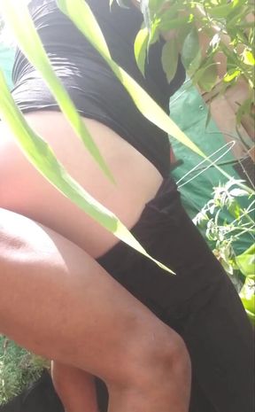 Quicky in the garden. Being sneaky so the neighbour's don't hear us