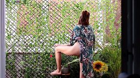 Slutty Babe Gets Fucked on Balcony, Squirms n Gulps Jizz Under Sun