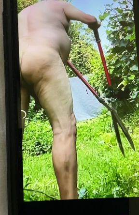 Running slo mo in the garden naked