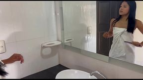 I hand my stepsister the towel and fuck her in the shower