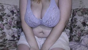 Slut wife Milky Mari showing her hubby own creampied pussy and huge lactating boobs! - Cuckold Impregnation fantasy