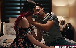 Trans stepsister Natalie Stone is barebacked by stepbrother