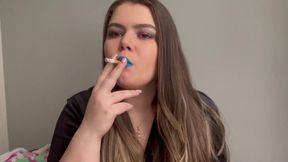 Sexy smoker with blue lipstick
