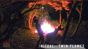.: RITUAL :. TWIN FLAMES' SHADOWS INTERTWINE BY THE LIGHT OF THE FIRE DEEP IN THE WOODS AT NIGHT