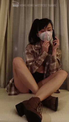 Bratty girl teasing her boyfriend while chatting with BFF on phone (Cantonese clip)