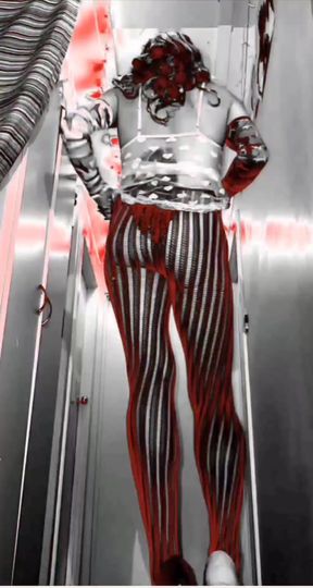 Some more red and black filter in my yellow top and pantihose