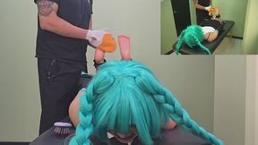 Cosplay Tickling: Hatsune Miku hogtied and tickled to exhaustion (multicamera 1-2)