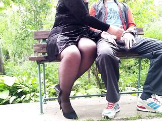 Pulled out his knob in front of his shy stepmother wearing pantyhose